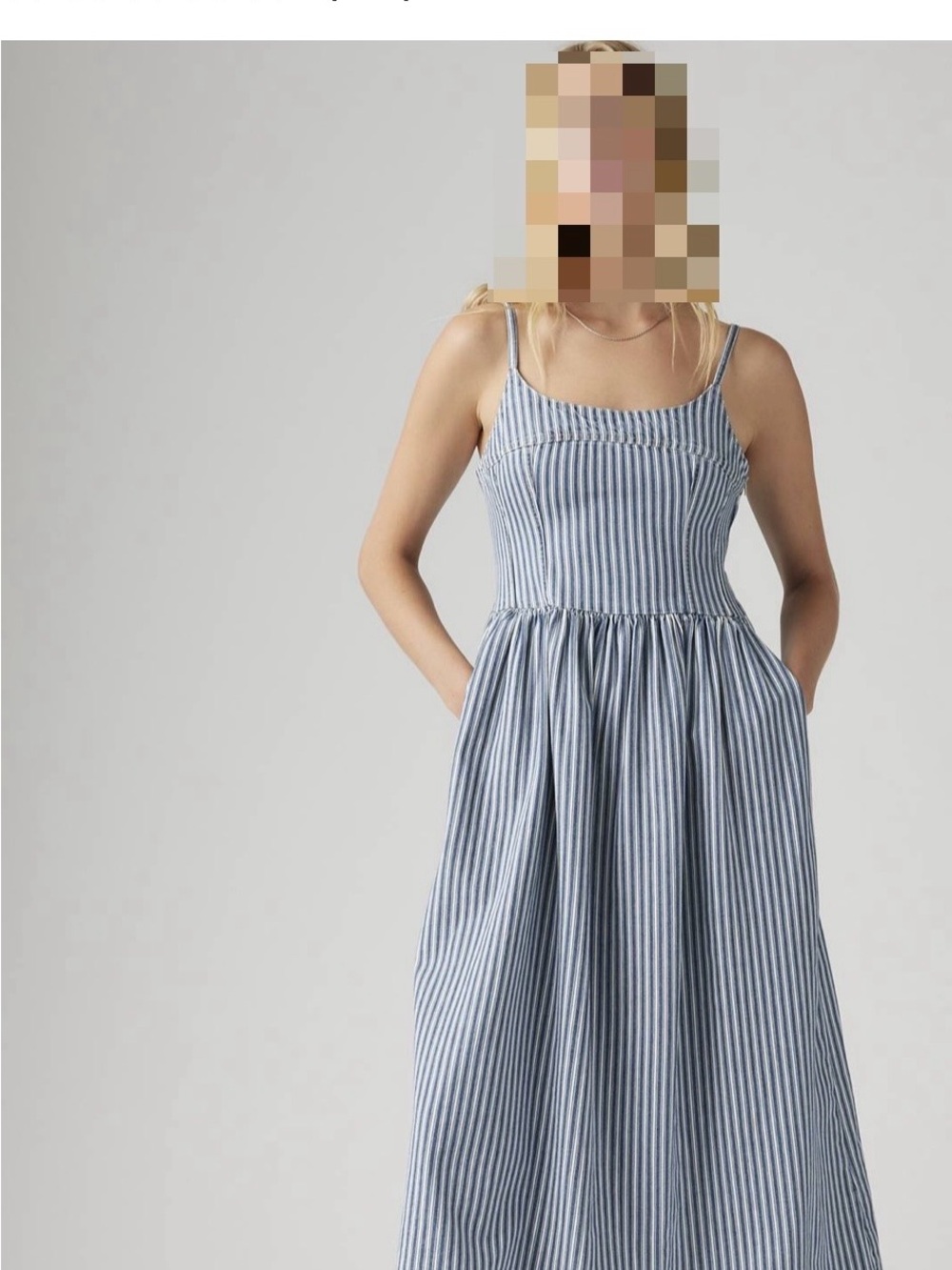 Levi's Blue and White Striped Spaghetti-Strap Maxi Dress